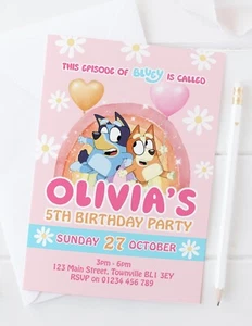 Bluey Style Birthday Party Invitations - 10 Pack - Blue or Pink - Personalised - Picture 1 of 4