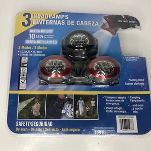 Pack of 3 Head Ultra Bright LED Head Lamps Adjustable 10 LED Each No Batteries - Picture 1 of 5