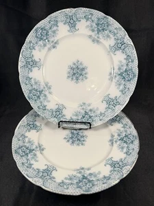 ATQ VTG Set 2 Rare Keswick 10” Plates Wood & Son Royal Semi Porcelain Teal Blue - Picture 1 of 24
