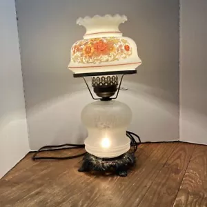 Vintage Hurricane Table Lamp Frosted Glass Daisy Shade Cottage MCM Home Decor - Picture 1 of 10