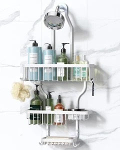 Shower Caddy Hanging - Never Rust Shower Organizer - 4 hooks for razor etc. - Picture 1 of 4