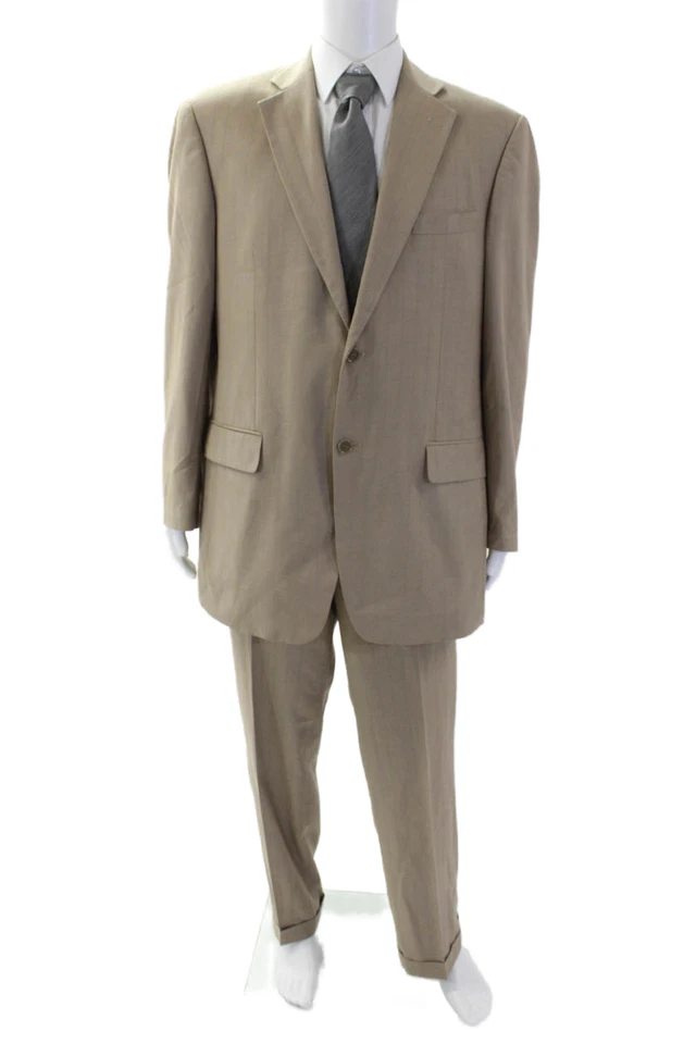 Traje Vitarelli Para Hombre Rayas Dos Botones Solapa Ancha Beige Azul Talla 44 Largo/38 Foto 1 de 4