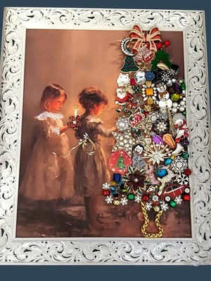 Original Designs By Betty Christmas Jewelry Tree Art Framed 17" x 14" Multicolor - Image 1 of 4