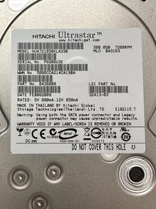 Hitachi Ultrastar HUA721050KLA330 500GB 7200RPM 3.5" SATA Hard Drive (1 unit) - Picture 1 of 2