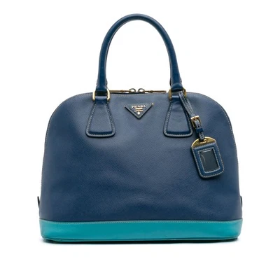 Authenticated Prada Bicolor Saffiano Lux Promenade Dome Handbag Blue - Image 1 of 4