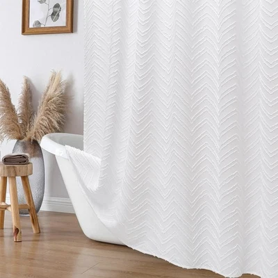 Cortina de ducha de baño alta blanca de 78 pulgadas de largo, moderna chevro acolchada de hotel... Foto 1 de 4