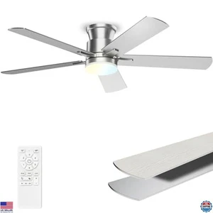 52" Flush Mount Ceiling Fan with Lights, Remote, 6 Speeds, Quiet DC Motor - Picture 1 of 6
