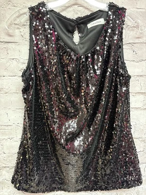 Blusa sin mangas con lentejuelas formales negra talla mediana de Calvin Klein para mujer Foto 1 de 3