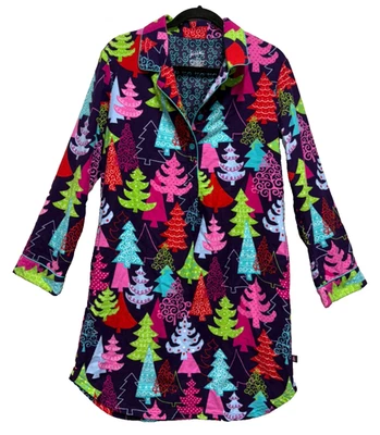 Pijama Nick & Nora Natal Férias Tamanho M Camisa de Dormir Flanela Árvores Coloridas - Imagem 1 de 4