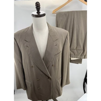 Traje de Lana Doble Pecho Beige Blazer 44R Pantalones 36 x 31 Canali Italia Para Hombres Foto 1 de 4