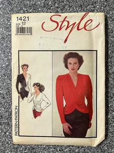 VTG Style Pattern 1421 sz 12 - UNCUT - formal draped pullover V-neck top blouse - Picture 1 of 5
