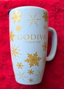 Taza de viaje moderna Gourmet Foods Godiva Bélgica 1926 copo de nieve dorado vaso - Imagen 1 de 8