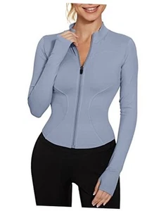 Women's Workout Jacket Lightweight Zip Up Yoga Jacket Cropped Large Blue - Picture 1 of 7