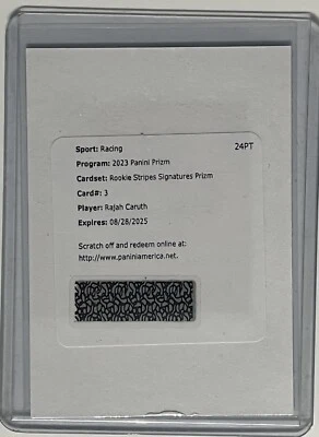 Rajah Caruth 2023 Panini Prizm Racing RC Stripes Auto Autograph Redemption Code - Image 1 of 2