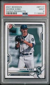 George Kirby PSA 9 Mint 2021 Bowman #BP-117 Pre ROOKIE RC Mariners 🔥 POP 1 - Picture 1 of 2
