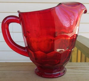 Vintage Ruby Red Glass Water Pitcher W/ Ice Lip - Picture 1 of 8