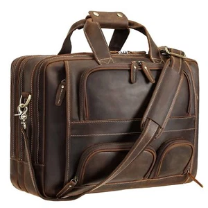 Polare Full Grain Cowhide Leather 17'' Laptop Large Briefcase For Men Business M - Picture 1 of 9