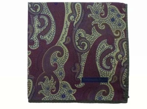 Zegna Cuadrado de Bolsillo Silenciado Marrón y Oliva Claro Paisley, Pura Seda - Imagen 1 de 2