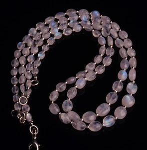 Blue Fire Rainbow Moonstone 6x4 to 9x7 mm Size Oval Nugget Beads Necklace 17" - Picture 1 of 9