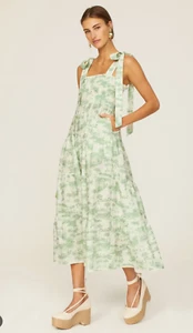 Kivari Chloe Dress Size AU8 US4 Strappy Shirred Midi Tie Straps Popular Print - Picture 1 of 12