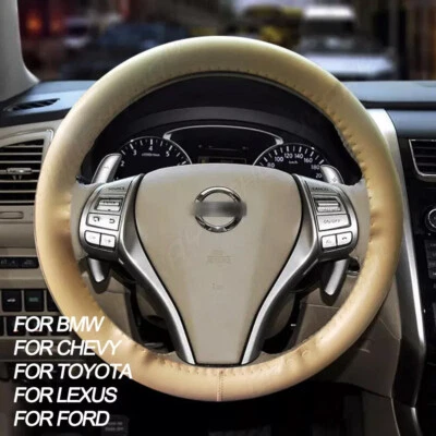 FIT Mercedes Benz Beige 38cm 15inch Steering Wheel Cover Genuine Leather new - Image 1 of 4