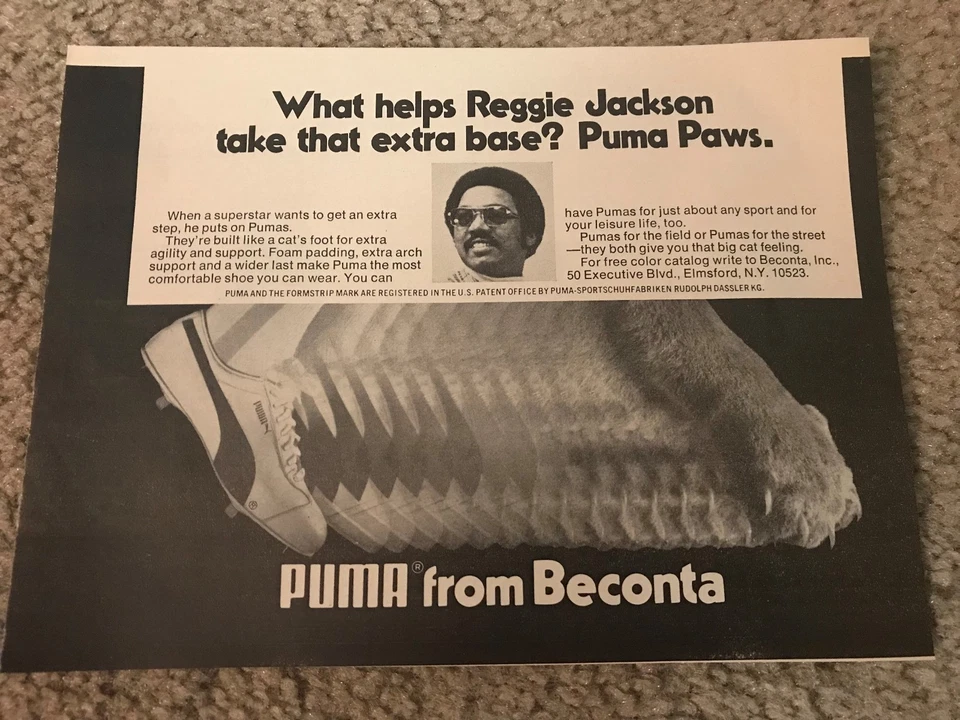 Vintage 1975 REGGIE JACKSON PUMA PAWS Poster Print Ad BASEBALL CLEATS SHOES RARE - Image 1 of 1