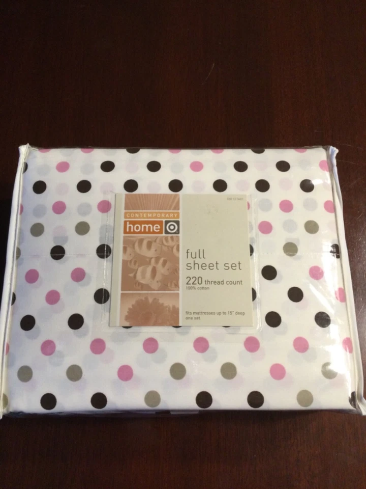 Ivory w/Polka Dots 4 pc Full Size Sheet Set, 100% Cotton, 220 Thread Count NIP - Image 1 of 2