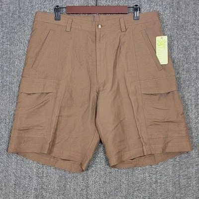 Pantalones Cortos Carga Cubavera Para Hombre 36 Madera Marrón Lino Rayón Mezcla Preppy Foto 1 de 4