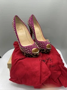 Christian Louboutin Lady Peep Spikes 150 Pumps EU 39 US 8,5 Lila Leopard Heels - Bild 1 von 10