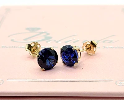 Aretes Belinda enchapados en oro con zafiro azul de 6 mm L.C sobre plata de ley 925 Foto 1 de 4