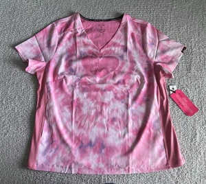 Koi Lite Scrub Top Women’s Sz 2X Pink Reform Tie Dye Hearts Stretch Nursing - Picture 1 of 12