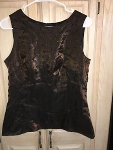 YL by YAIR Women's Shimmer Brown Sleeveless Flocked Tunic SIZE 10 - Picture 1 of 5