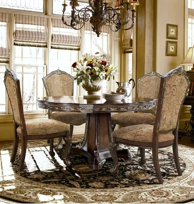 NEW Traditional Dining 5pc Set Round Table and Side Chairs Set Elegant Style - Image 1 of 4