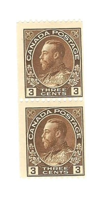 Canada Stamp - 1913 George V 3 Cent Brown Vert. PAIR - Mint MNH * Can134pairv-2 - Image 1 of 2