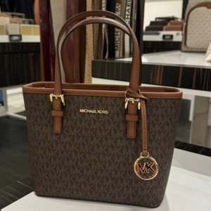 MICHAEL KORS JET SET TRAVEL XS CARRYALL TOTE SHOULDER BAG MK BROWN HADBAG PURSE - Picture 1 of 6