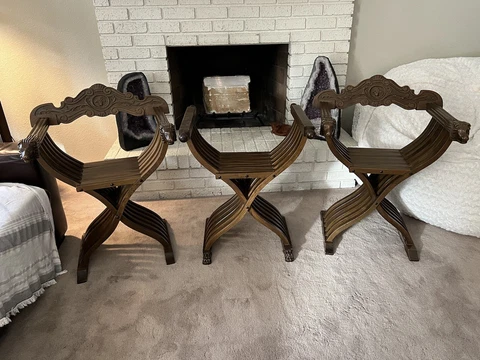 Three Piece Savonarola Arm Chairs. Great Condition Cover