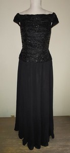Oleg Cassini Silk Black Sequin Evening Gown Black Tie sz 8 Vintage Y2K Long Maxi