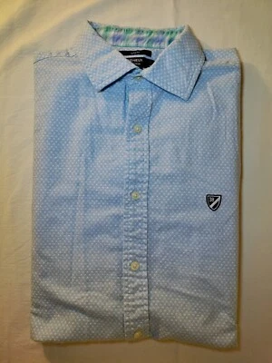 Cremieux Collection Slim Blue & White Polka Dot Cotton Short Sleeve Shirt L NWOT - Image 1 of 4