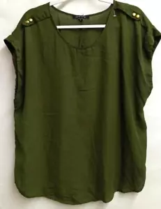 New Look 1X Verde Cuello Círculo Abotonado Hombros Manga Corta Plus Top - Imagen 1 de 8