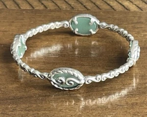 Carolyn Pollack 925 Silver Green Aventurine Bangle Bracelet 7.25” - Picture 1 of 7