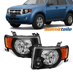 Pair Black Housing Headlights Front Lamps Assembly For 2008-2012 Ford Escape - Picture 1 of 11