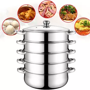Stainless Steel 5 Tier Steamer Pot Steaming Cookware Multi-use Steam Soup Pot - Picture 1 of 12