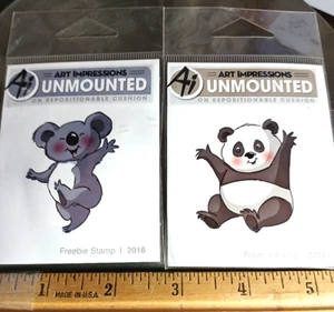 Art Impressions- 2 new Freebie, 2016, unmounted rubber Stamps; Koala and Panda - Picture 1 of 3