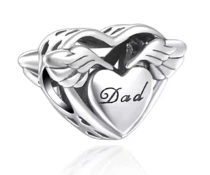 DAD My Angel Wings Heart Charm Bead S925 Sterling Silver Charm For Bracelet - Picture 1 of 1
