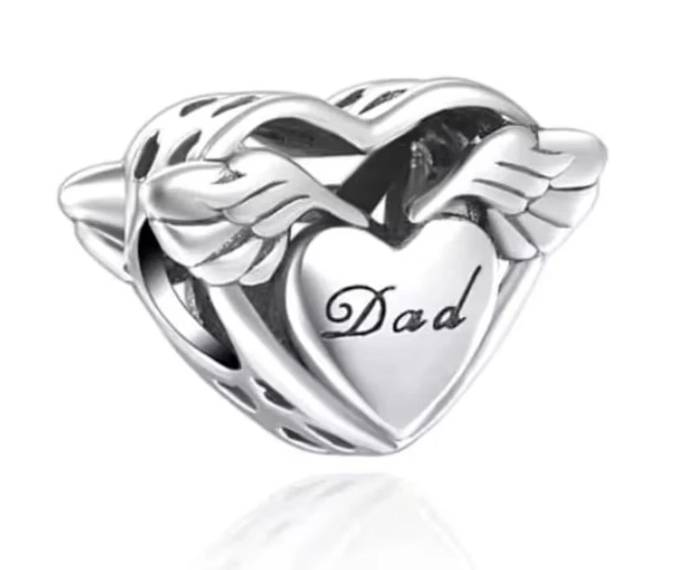 DAD My Angel Wings Heart Charm Bead S925 Sterling Silver Charm For Bracelet - Image 1 of 1