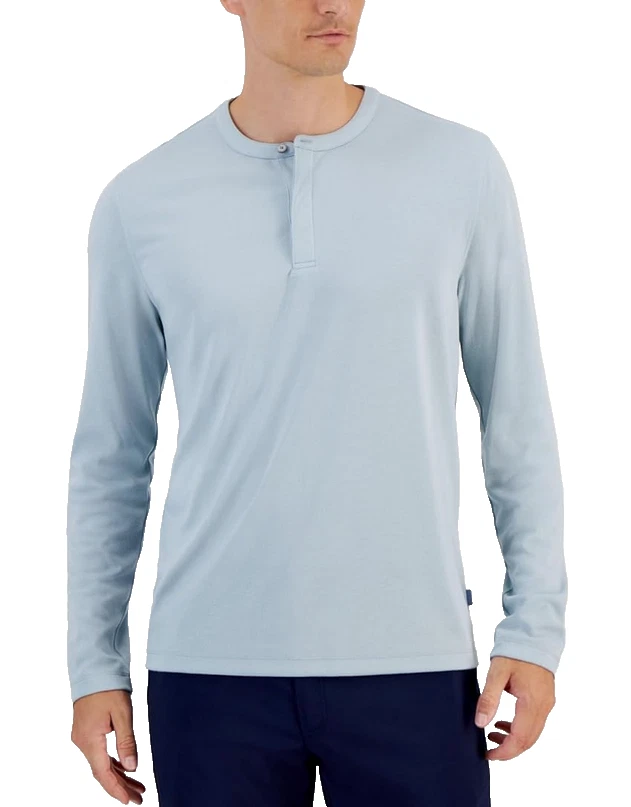 Alfani Mens Regular fit Long Sleeve Henley Shirt Cloud Blue XL