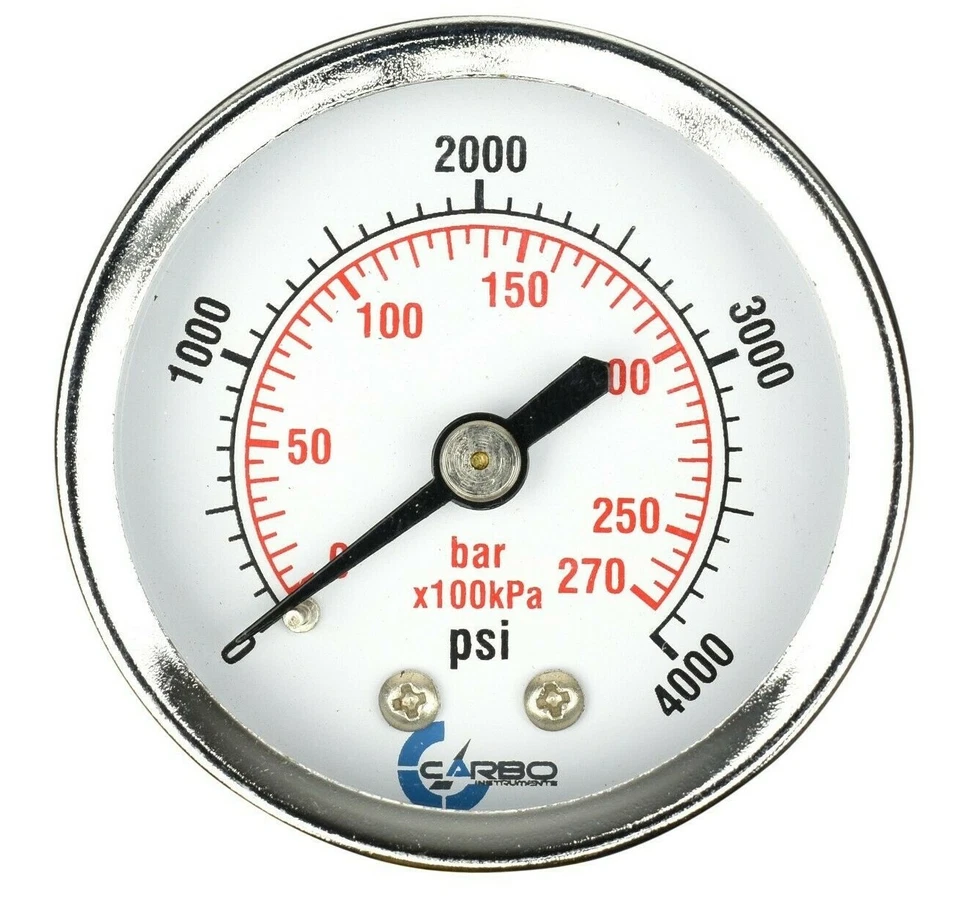 2" Pressure Gauge - Chrome Plated Steel Case, 1/4"NPT, Back Mnt. 4000 PSI - Image 1 of 3