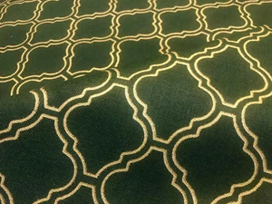 Material cortina de tela verde oscuro y oro árabe marroquí damasco estampado 110" de ancho - Imagen 1 de 8