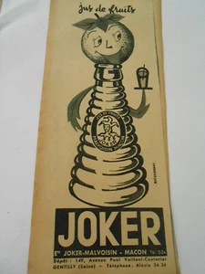 Publicité Advertising 1956 Jus de Fruits Joker Old Print - Picture 1 of 1