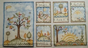 23" Fabric Panel - Red Rooster Shine - Primitive Country Tree Owl - Picture 1 of 1